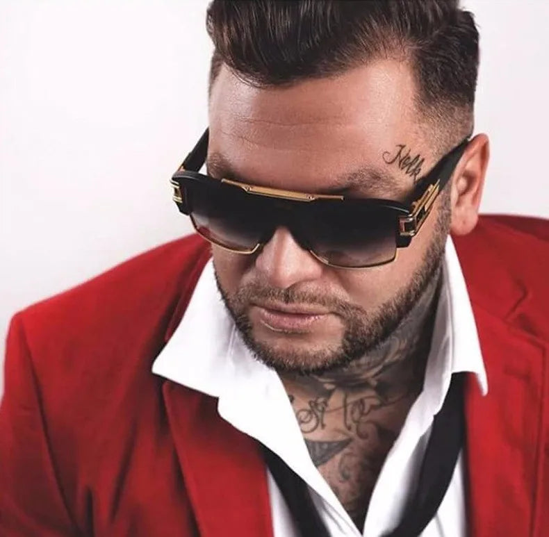 Classic Style Color Block UV400 Protection Resin Square Half Frame Men's Sunglasses